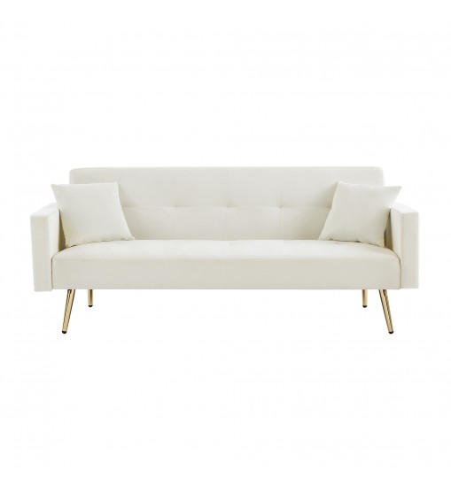 Cream White Velvet Convertible Folding Futon Sofa Bed , Sleeper Sofa Couch for Compact Living Space.