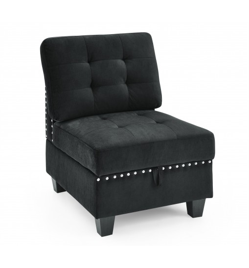 Single Chair for Modular Sectional,Black Velvet (26.5"x31.5"x36")