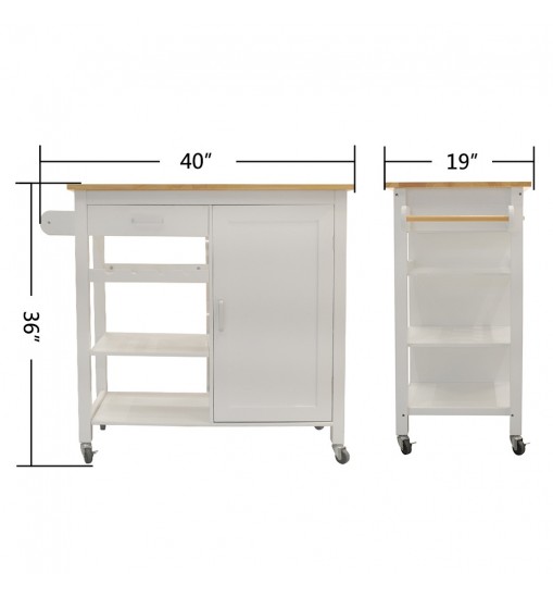 Kitchen Island Cart with drawers, cabinets, wine racks, partitions, towel racks, White-Beech