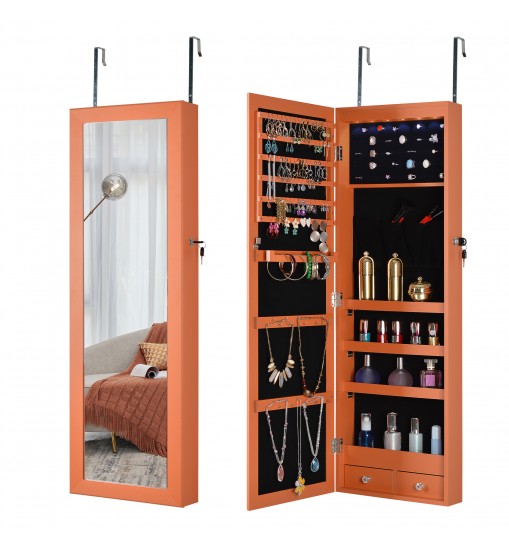 Fashion Simple Jewelry Storage Mirror Cabinet With LED Lights Can Be Hung On The Door Or Wall