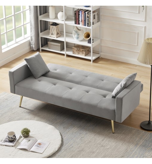 GREY Velvet Convertible Folding Futon Sofa Bed , Sleeper Sofa Couch for Compact Living Space.