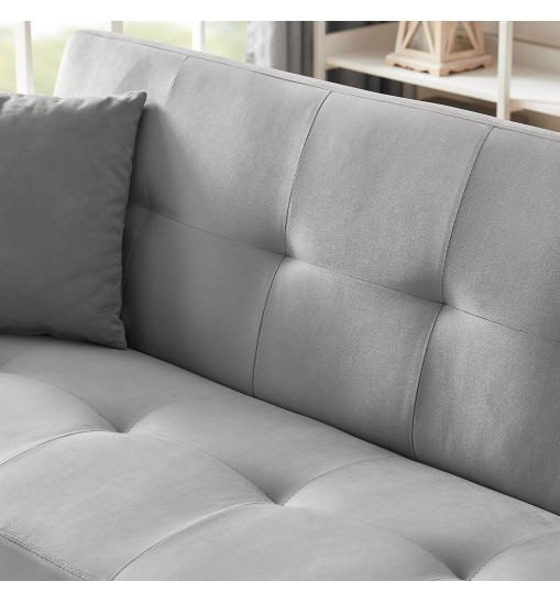 GREY Velvet Convertible Folding Futon Sofa Bed , Sleeper Sofa Couch for Compact Living Space.