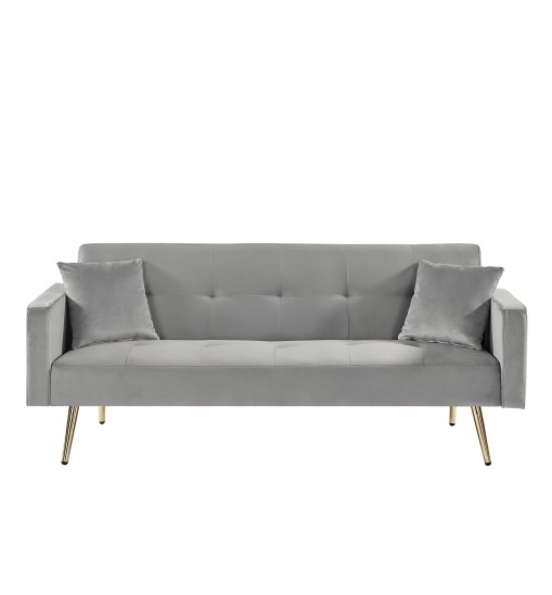 GREY Velvet Convertible Folding Futon Sofa Bed , Sleeper Sofa Couch for Compact Living Space.