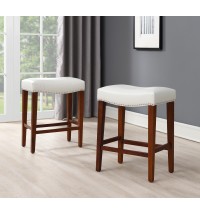 White Leather Barstool 2 pcs Set