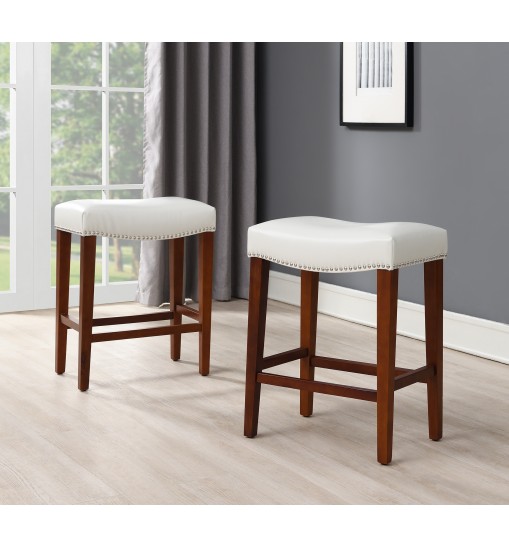 White Leather Barstool 2 pcs Set