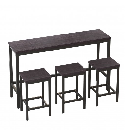 Modern Design Kitchen Dining Table,Pub Table,Long Dining Table Set with 3 Stools,Easy Assembly,Dark Brown