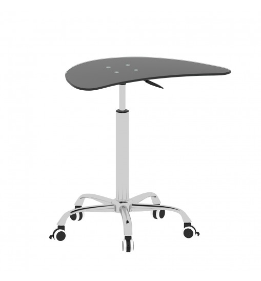 Adjustable Height Black Tempered Glass Table Desk Table with Lockable Wheels(Adjustable Range 24.2 "~32.7 ")