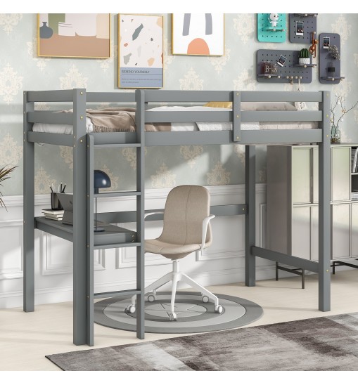 Twin Loft Bed with built-in desk,Grey