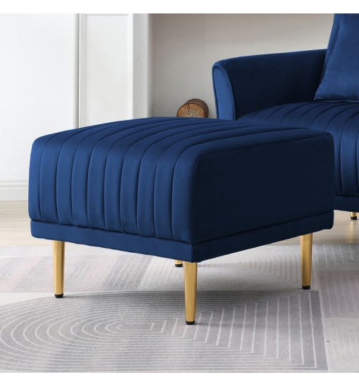 Navy Blue Channel Tufted Ottoman Bench Upholstered Velvet Footrest Stool Accent Bench for Entryway Living Room Bedroom