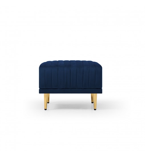 Navy Blue Channel Tufted Ottoman Bench Upholstered Velvet Footrest Stool Accent Bench for Entryway Living Room Bedroom