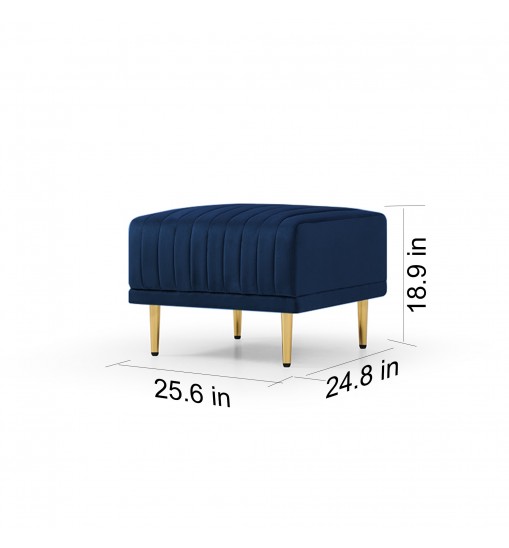 Navy Blue Channel Tufted Ottoman Bench Upholstered Velvet Footrest Stool Accent Bench for Entryway Living Room Bedroom