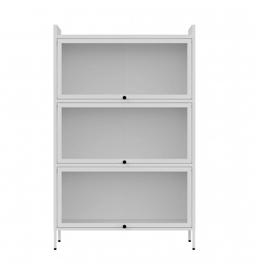 White 3-Tier Buffet Cabinet: Detachable, Folding Mesh Doors, Sturdy Steel Construction with Excellent Load-Bearing Capacity