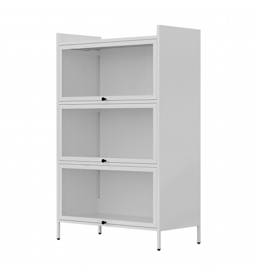 White 3-Tier Buffet Cabinet: Detachable, Folding Mesh Doors, Sturdy Steel Construction with Excellent Load-Bearing Capacity