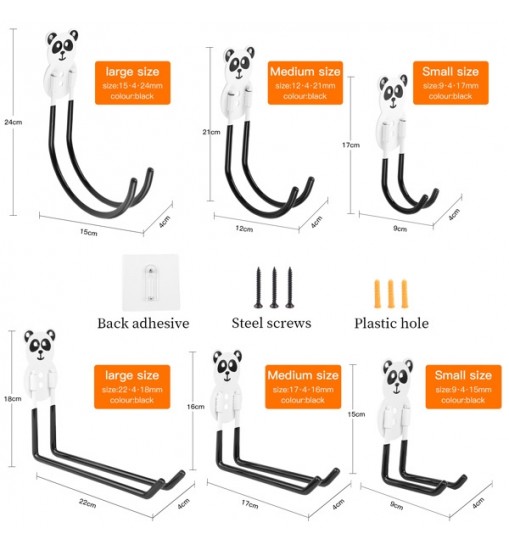 Self-adhesive non-marking hooks,cute and safe panda heavy object hooks,strong rotatable hooks for garage storage, garden, fence, flower stand hooks, family children's backpack hooks,