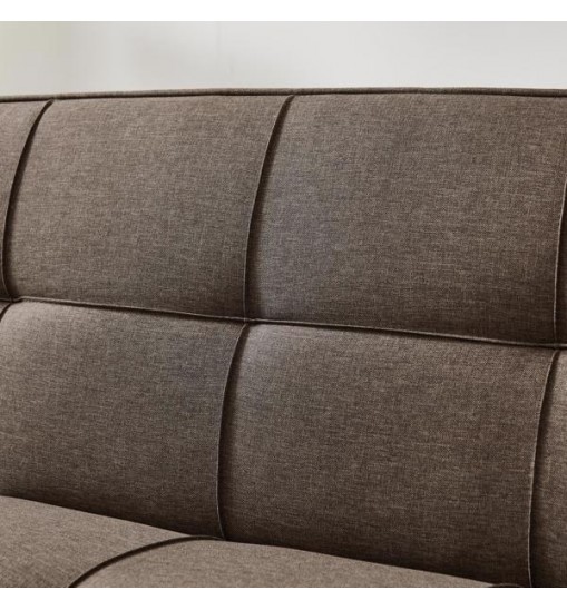 Brown Linen Sofa Bed, Convertible Sleeper Sofa with Arms, Solid Wood Feet and Plastic Centre Legs