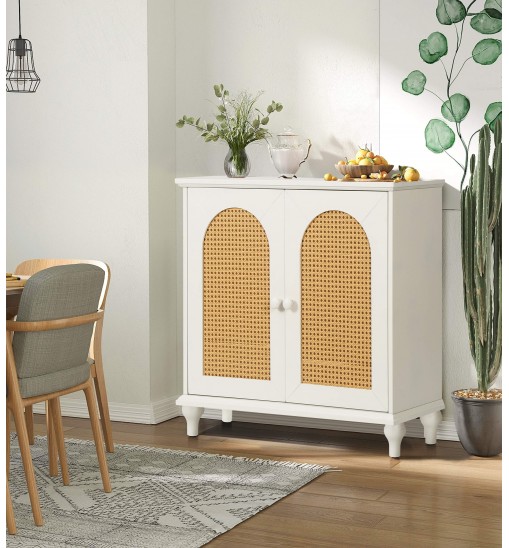 Rattan Storage Cabinet with Doors and Shelves, Rattan Sideboard and Buffet with Storage,and Adjustable Shelves, Free Standing Cabinet for Entryway, Living Room, Office