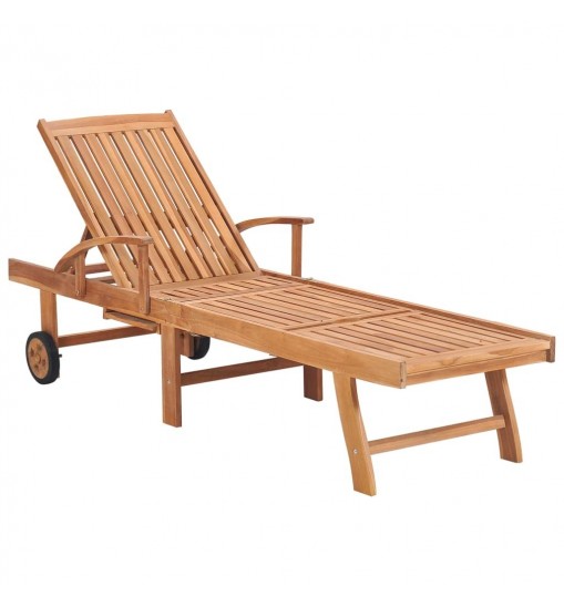 Sun Loungers 2 pcs with Wine Red Cushion Solid Teak Wood