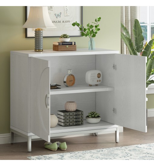 TREXM Simple Storage Cabinet Accent Cabinet with Solid Wood Veneer and Metal Leg Frame for Living Room, Entryway, Dining Room (White)