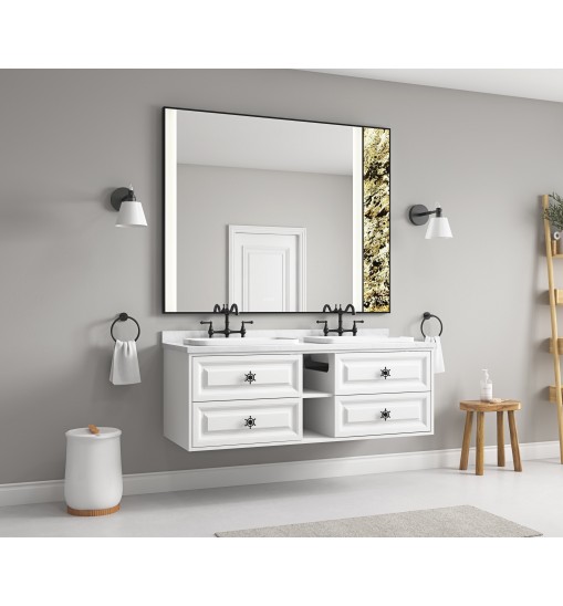 60*23*21in Wall Hung Doulble Sink Bath Vanity Cabinet Only in Bathroom Vanities without Tops