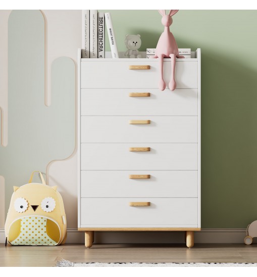 Modern Simple Style White Modern Six-Drawer Chest for Bedroom, Kid's Room, Living Room, Nursery Room