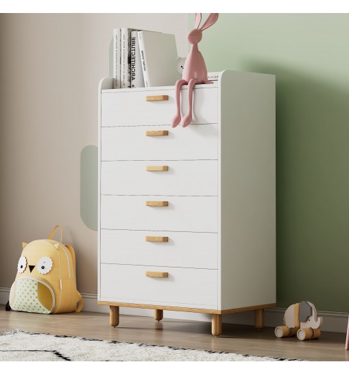 Modern Simple Style White Modern Six-Drawer Chest for Bedroom, Kid's Room, Living Room, Nursery Room