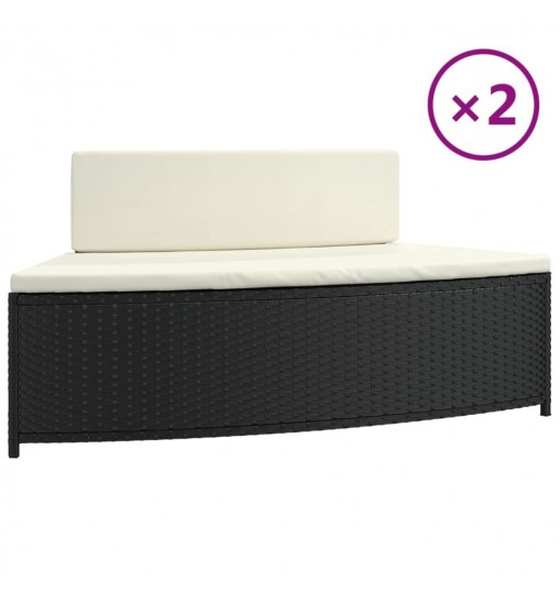 Spa Benches with Cushions 2 pcs Black Poly Rattan