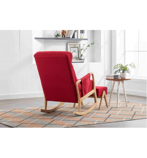 COOLMORE Rocking Chair With Ottoman, Mid-Century Modern Upholstered Fabric Rocking Armchair, Rocking Chair Nursery with Thick Padded Cushion, High Backrest Accent Glider Rocker Chair for Living Room