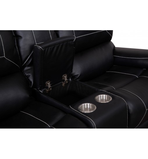 Faux Leather Reclining Sofa Couch Loveseat Sofa for Living Room Black