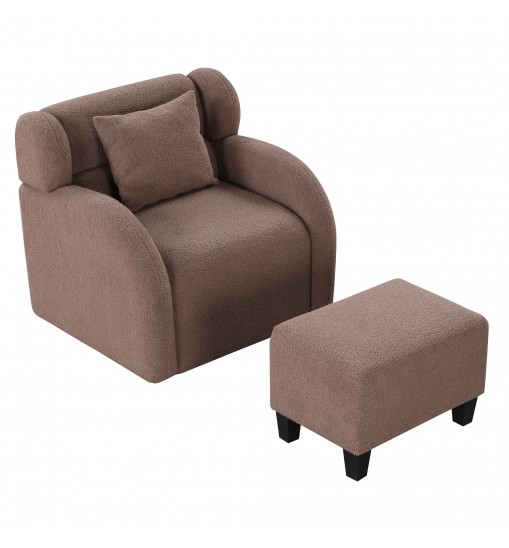 Swivel Accent Chair with Ottoman, Teddy Short Plush Particle Velvet Armchair,360 Degree Swivel Barrel Chair with footstool for Living Room, Hotel, Bedroom, Office, Lounge,Brown