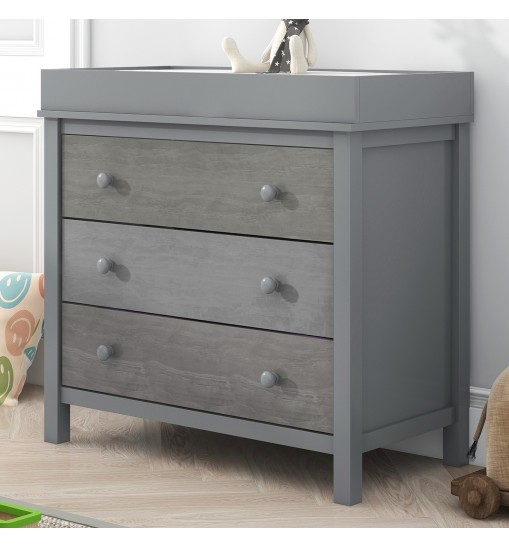 3-Drawer Changer Dresser with Removable Changing Tray in Gray