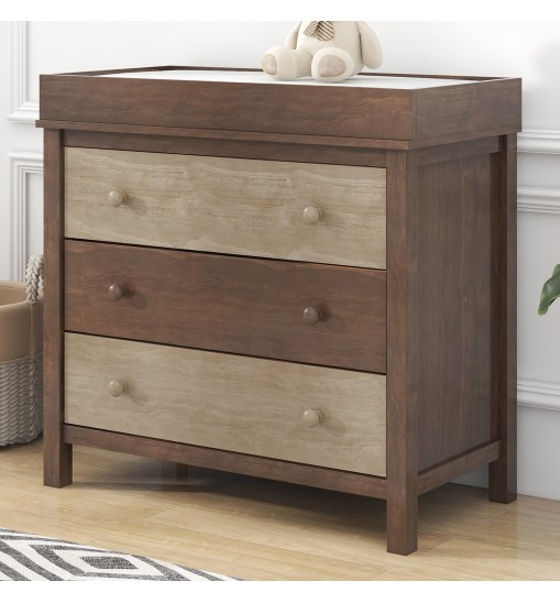 3-Drawer Changer Dresser with Removable Changing Tray in Brown