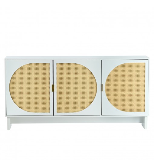 U_Style Storage Cabinet with Rattan Door, Mid Century Modern Storage Cabinet with Adjustable Shelves, Accent Cabinet Buffet Cabinet for Living Room, Entryway