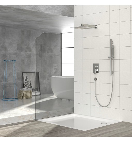 Shower System with Adjustable Slide Bar,10 Inch Wall Mounted Square Shower System with Rough-in Valve, Brushed Nickel