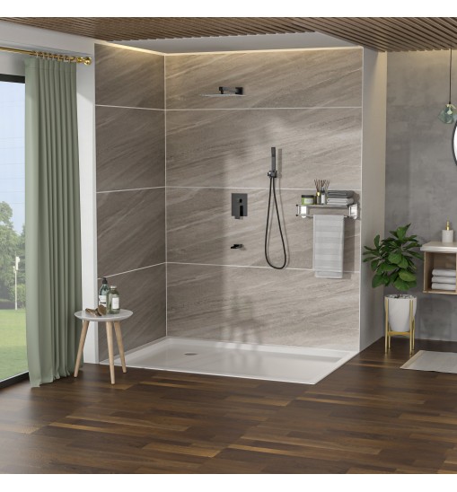 Shower System with Waterfall Tub Spout,12 Inch Wall Mounted Square Shower System with Rough-in Valve,Matte black