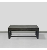 Rectangular Wooden Coffee Table with Hidden Storage and Metal Sled Base, Gray and Black