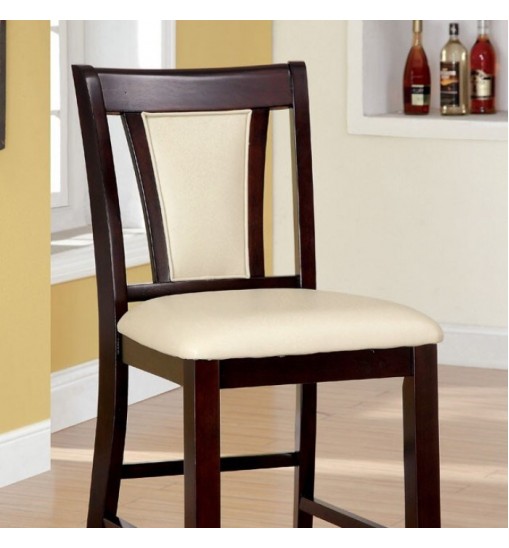 Contemporary Set of 2 Counter Height Chairs Dark Cherry And Ivory Solid wood Chair Padded Leatherette Upholstered Seat Kitchen Dining Room Furniture