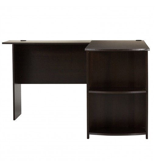 FCH L-Shaped Wood Right-angle Computer Desk with Two-layer Bookshelves Dark Brown RT