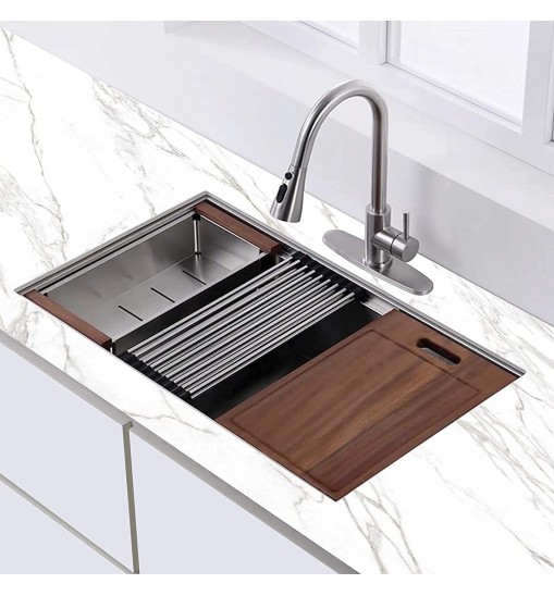 Factory Directly 30 inch or 32 inch  Multi-functional OEM Handmade SUS 304 Stainless Steel Undermount Kitchen Sink Workstation