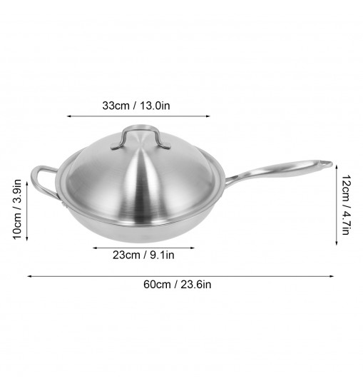 Stainless Steel Frying Pan Stir-Fry Pan Cooking Utensil with Cover for Gas Stove Induction Stove