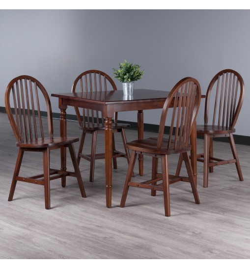 Mornay 5-Pc Dining Table with Windsor Chairs; Walnut