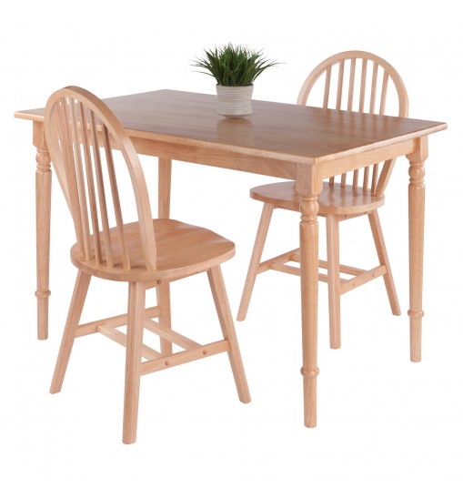 Ravenna 3-Pc Dining Table with Windsor Chairs; Natural