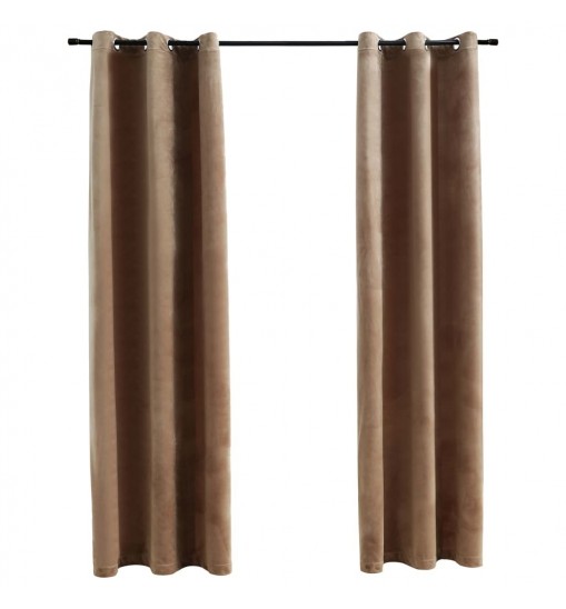 Blackout Curtains with Rings 2 pcs Beige 37"x95" Velvet