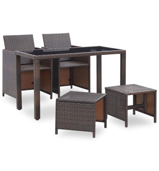 5 Piece Patio Dining Set with Cushions Poly Rattan Brown