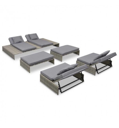 Patio Lounge Set 15 Pieces Poly Rattan Gray