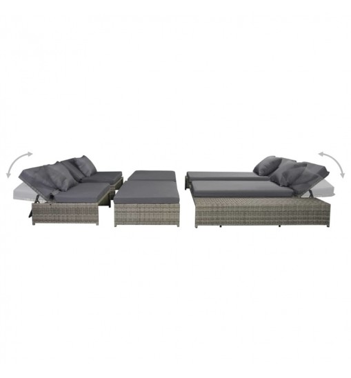 Patio Lounge Set 15 Pieces Poly Rattan Gray