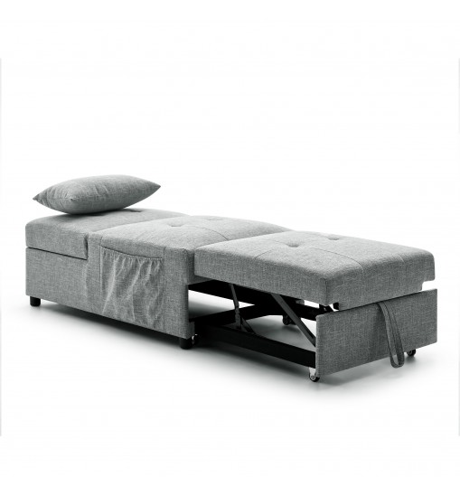 Folding Ottoman Sleeper Sofa Bed; 4 in 1 Function; Work as Ottoman; Chair ; Sofa Bed and Chaise Lounge for Small Space Living; Grey