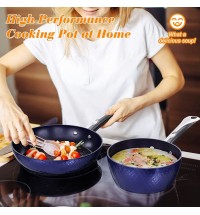 Kitchen Cookware Sets Nonstick Ceramic Bule,1.2 Quart Pot Saucepan with Lid+8 inch Small Frying Pan +9.5 Hard Anodized Frying Skillet Pan, Induction Nonstick Ceramic Flying Cooking Pan Stock Pot