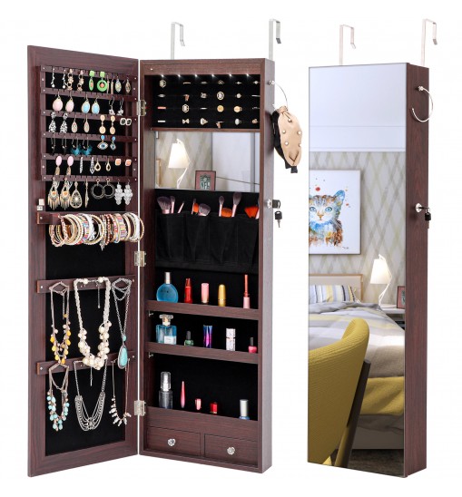 Fashion Simple Jewelry Storage Mirror Cabinet With LED Lights Can Be Hung On The Door Or Wall