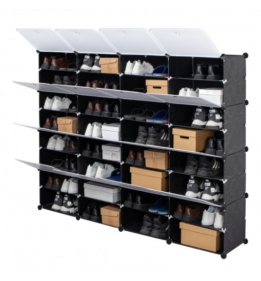 8-Tier Portable 64 Pair Shoe Rack Organizer 32 Grids Tower Shelf Storage Cabinet Stand Expandable for Heels, Boots, Slippers, Black YF