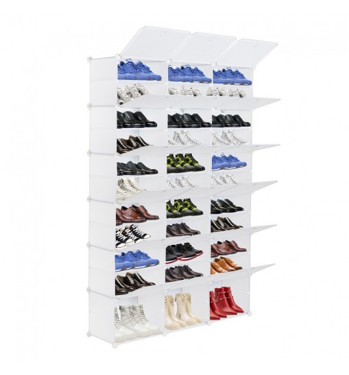 12-Tier Portable 72 Pair Shoe Rack Organizer 36 Grids Tower Shelf Storage Cabinet Stand Expandable for Heels, Boots, Slippers, White RT